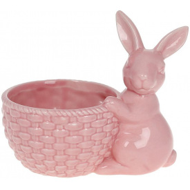 Кашпо декоративное Кролик с корзинкой 16х10.5х14см Pink DP78896 BonaDi