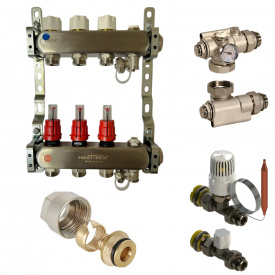 Колектор для теплої підлоги Heat-Pex 1x3/4 на 3 контури з витратомірами євроконус