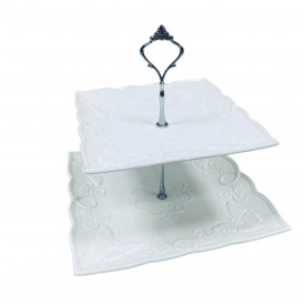 Фруктовница фарфоровая BonaDi 988-453 25 см Ажур 2-х ярусная Белый