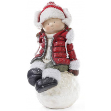 Фигура новогодняя ceramic Девочка на снежке красная куртка Bona DP42670