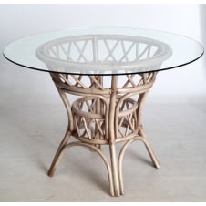 Обеденный стол круглый Феофания стеклянный D-107 см ножки ротанг