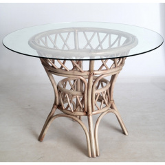 Обеденный стол круглый Феофания стеклянный D-107 см ножки ротанг Золотоноша