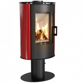 Печь-камин на дровах Kratki KOZA AB S/N/DR 8 кВт красный кафель, сталь, напольный (Ø150)