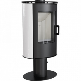 Печь-камин на дровах Kratki KOZA AB S/N/O/DR 8 кВт, белый кафель, сталь, напольный (Ø150)