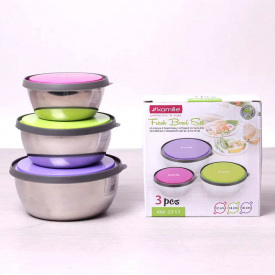 Набір ємностей 3 шт із нержавіючої сталі з пластиковими кришками Kamille 2111