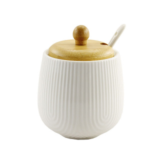 Цукорниця порцелянова Interos 350 мл., з ложкою та бамбуковою кришкою PJ03431-1