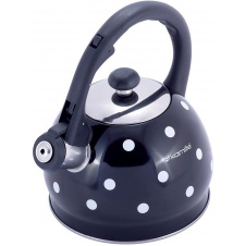 Чайник 2л из нержавеющей стали со свистком в горошек черный Kamille DP112954