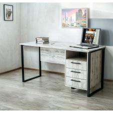 Стол письменный Tobi Sho LOFT Iceberg СПЛА/3 прямой с ящиками, столешница 36 мм, 1200х600х765 Дуб крафт белый