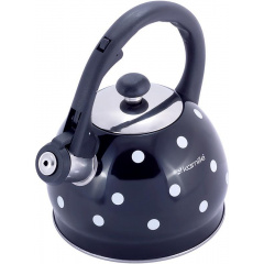 Чайник 2л из нержавеющей стали со свистком в горошек черный Kamille DP112954 Дніпро