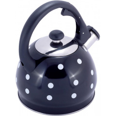 Чайник 2л из нержавеющей стали со свистком в горошек черный Kamille DP112954 Дніпро