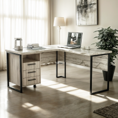 Стол угловой офисный Tobi Sho LOFT Iceberg СУЛА/3-1 с 3 ящиками столешница 18 мм, 1400х1400х750 Дуб крафт белый Винница