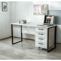 Стіл письмовий Tobi Sho LOFT Iceberg СПЛА/2-1 прямий з шухлядами, стільниця 18 мм, 1400х600х750 Дуб крафт білий Виноградів