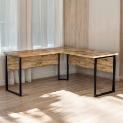 Стіл кутовий офісний Tobi Sho LOFT Gold СУЛГ/1-1 стільниця 18 мм, 1400х1200х750 Дуб аппалачі Ворожба