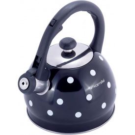 Чайник 2л из нержавеющей стали со свистком в горошек черный Kamille DP112954