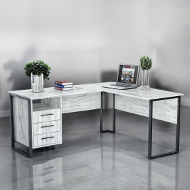 Стіл кутовий офісний Tobi Sho LOFT Iceberg СУЛА/3-1 з 3 шухлядами стільниця 18 мм, 1400х1400х750 Дуб крафт білий