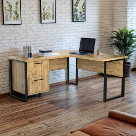 Стіл кутовий офісний Tobi Sho LOFT Gold СУЛГ/5-1 з 2 шухлядами стільниця 18 мм, 1400х1200х750 Дуб аппалачі