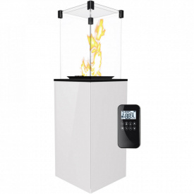 Газовый обогреватель Kratki Patio Mini 8,2 кВт сталь, уличный, белый + пульт (стеклянная отделка)