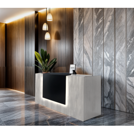 Стійка адміністратора Tobi Sho Рецепція/1 для офісу, салону з підсвічуванням та шухлядами, 2000х800х1000 Дуб крафт білий/Чорний