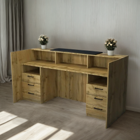 Стойка администратора Tobi Sho Ресепшн/1 для офиса, салона с подсветкой и ящиками, 1800х800х1000 Дуб аппалачи/Черный