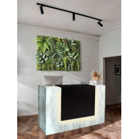 Стойка администратора Tobi Sho Ресепшн/2 для офиса, салона с подсветкой, 1400х800х1000 Дуб крафт белый/Черный