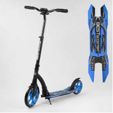Самокат двухколесный Best Scooter с PU колесами, амортизатором, широким рулем, зажимом для руля Black/Blue (74314)