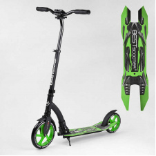 Самокат двухколесный Best Scooter с PU колесами, амортизатором, широким рулем, зажимом для руля Black/Green (94767)