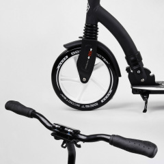 Самокат двухколесный Best Scooter с PU колесами, амортизатором, широким рулем, зажимом для руля Black/White (100069) Тернопіль