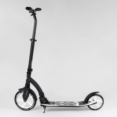 Самокат двухколесный Best Scooter с PU колесами, амортизатором, широким рулем, зажимом для руля Black/White (100069) Тернопіль