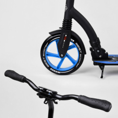 Самокат двухколесный Best Scooter с PU колесами, амортизатором, широким рулем, зажимом для руля Black/Blue (74314) Мелітополь