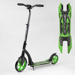 Самокат двухколесный Best Scooter с PU колесами, амортизатором, широким рулем, зажимом для руля Black/Green (94767) Охтирка