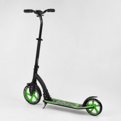 Самокат двухколесный Best Scooter с PU колесами, амортизатором, широким рулем, зажимом для руля Black/Green (94767) Охтирка