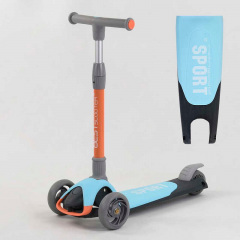 Самокат трехколесный Best Scooter складной алюминиевый руль, 3 колеса PU со светом Blue/Orange (102032) Ворожба