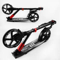 Самокат двухколесный складной амортизатор Best Scooter PU колеса 100 кг Black and red (105585) Кам'янка-Дніпровська