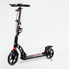 Двухколесный складной самокат фонарик 2 амортизатора дисковый тормоз Best Scooter 100 кг Black and red (114292) Кушугум