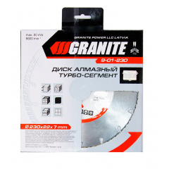 Диск алмазный GRANITE SEGMENTED TURBO 230х2,8 мм 22-24% 6600 об/мин (9-01-230) Днепр