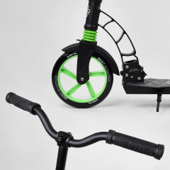 Самокат двухколесный Best Scooter с PU колесами, 1 амортизатором Black/Green (99666) Ромни