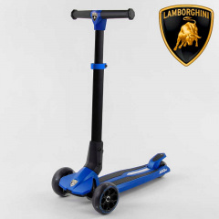 Самокат Lamborghini трехколесный складной алюминиевый руль, колеса PU со светом Blue/Black (101283) Киев