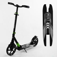 Самокат двухколесный складной амортизатор Best Scooter колеса PU 100 кг Black and green (105427) Купянск
