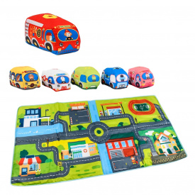 Набор тканевых машин с ковриком Huager 158х80х2 см 6 мягких машинок Разноцветный (111906)