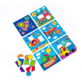 Игра настольная из древесины Vladi Toys Мозаика Транспорт 6 игральных оснований 12 фигурок Разноцветный (115596)