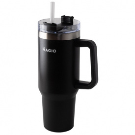Термокухоль з ручкою та соломинкою Magio MG-1087 1.2 л Black