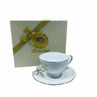 Чашка с блюдцем фарфоровая S&T 2329-18 Белый бант 240 мл