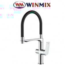 Смеситель для кухни рефлекторный Ухо с силиконовым изливом Winmix Premium DERBY NUT REFLECTOR BLACK (Chr-021) с дополнительным краном под осмос, Польша