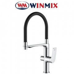 Смеситель для кухни рефлекторный Ухо с силиконовым изливом Winmix Premium DERBY NUT REFLECTOR BLACK (Chr-021) с дополнительным краном под осмос, Польша Чугуїв