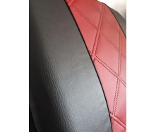 Авточехлы из экокожи PEUGEOT 208 2012- Hatchback POK-TER ELIT Premium с красной вставкой
