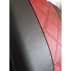 Авточехлы из экокожи PEUGEOT 208 2012- Hatchback POK-TER ELIT Premium с красной вставкой