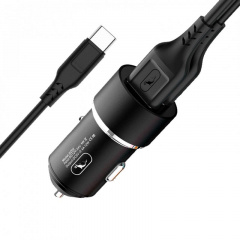 Автомобильное зарядное устройство Sky Dolphin SZ02T Aluminium 2USB 2.4A Black AZP-000072 кабель Type-C Винница