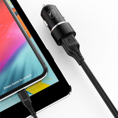 Автомобильное зарядное устройство Sky Dolphin SZ02T Aluminium 2USB 2.4A Black AZP-000072 кабель Type-C Винница