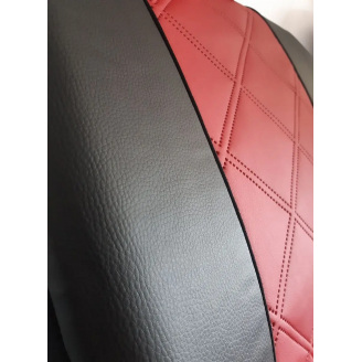 Авточехлы из экокожи PEUGEOT 208 2012- Hatchback POK-TER ELIT Premium с красной вставкой