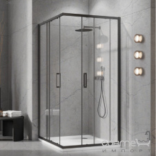 Душевая кабина Liberta Chelsea 800x800x2000 матовый черный/прозрачное стекло, ручка рейлинг 225